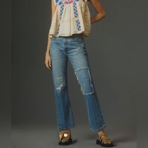 Anthropologie Two-Tone Distressed Blue Denim Wide-Leg Jeans